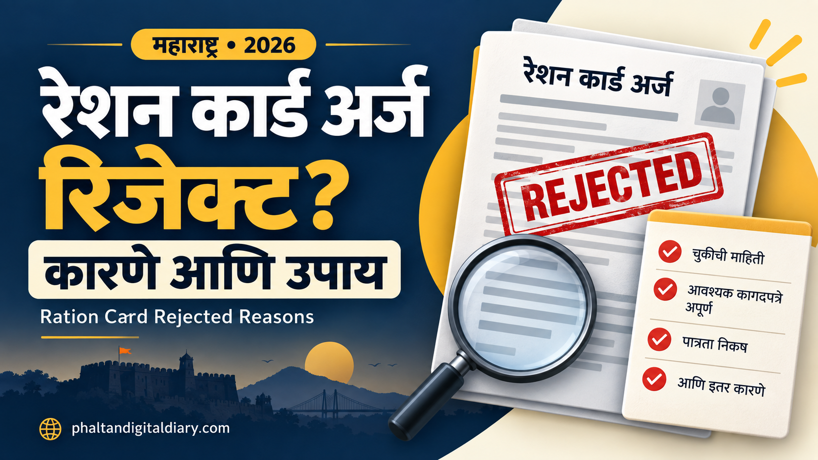 ration card rejected reasons 2026 maharashtra – रेशन कार्ड अर्ज नामंजूर होण्याची कारणे आणि उपाय